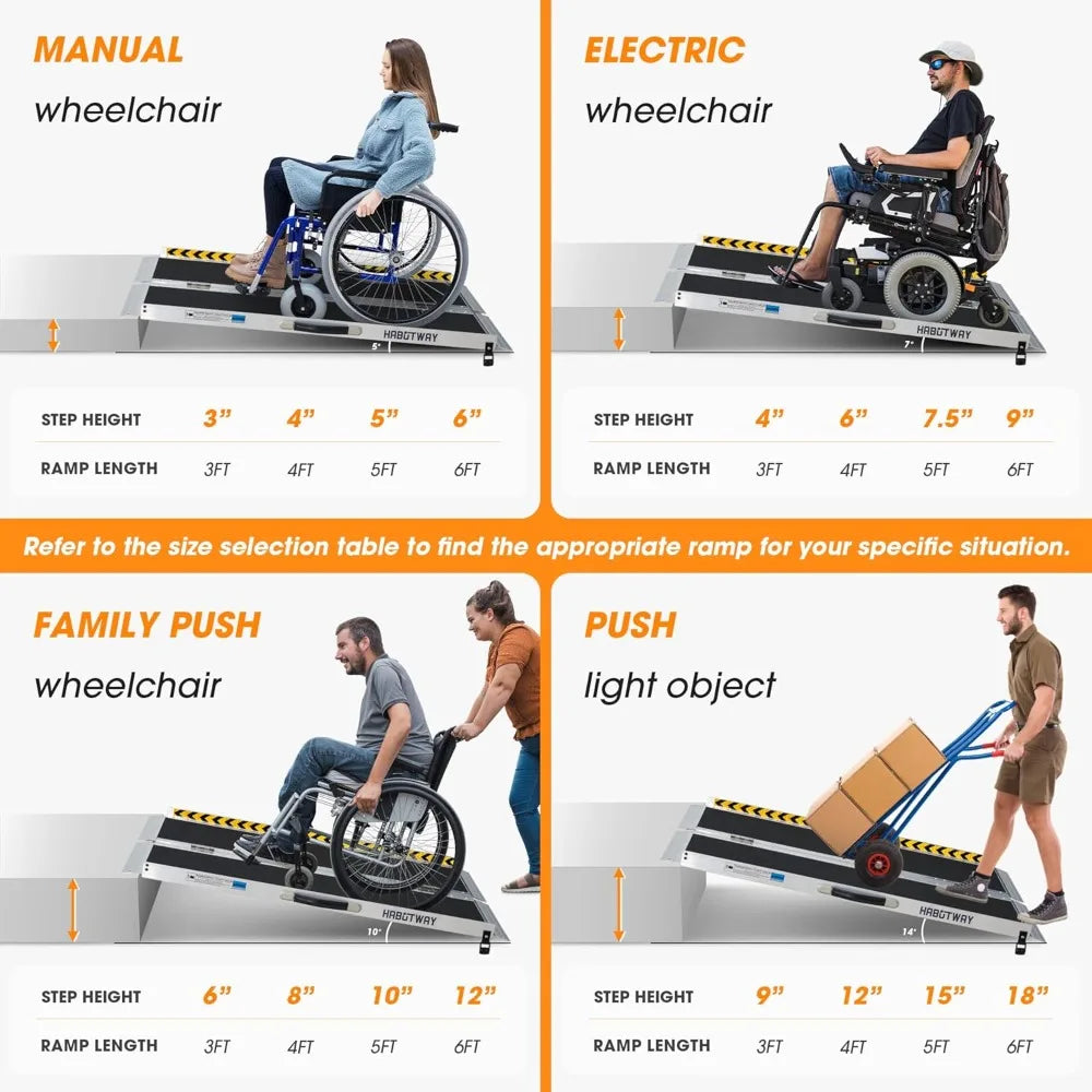 6ft Wheelchair Ramp, Portable Wheelchair Ramps for Home Steps, Double Non-Skid Ramps Hold Up to 800Lbs, Threshold Ramp for Home