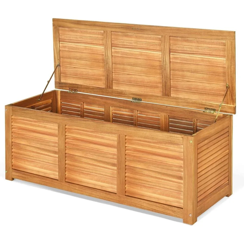 46 Gallon Acacia Wood Deck Box with Storage Bench, Outdoor Storage Container or Patio Furniture Cushions and Gardening Tools