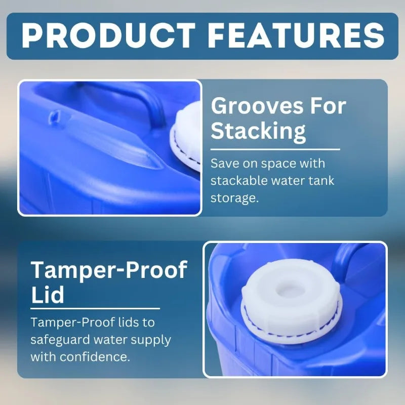 5-Gallon Stackable Water Storage Containers, 5 Gallons Each w/Lids + Spigot, Easy Fill, Survial Supply Emergency Water Storage