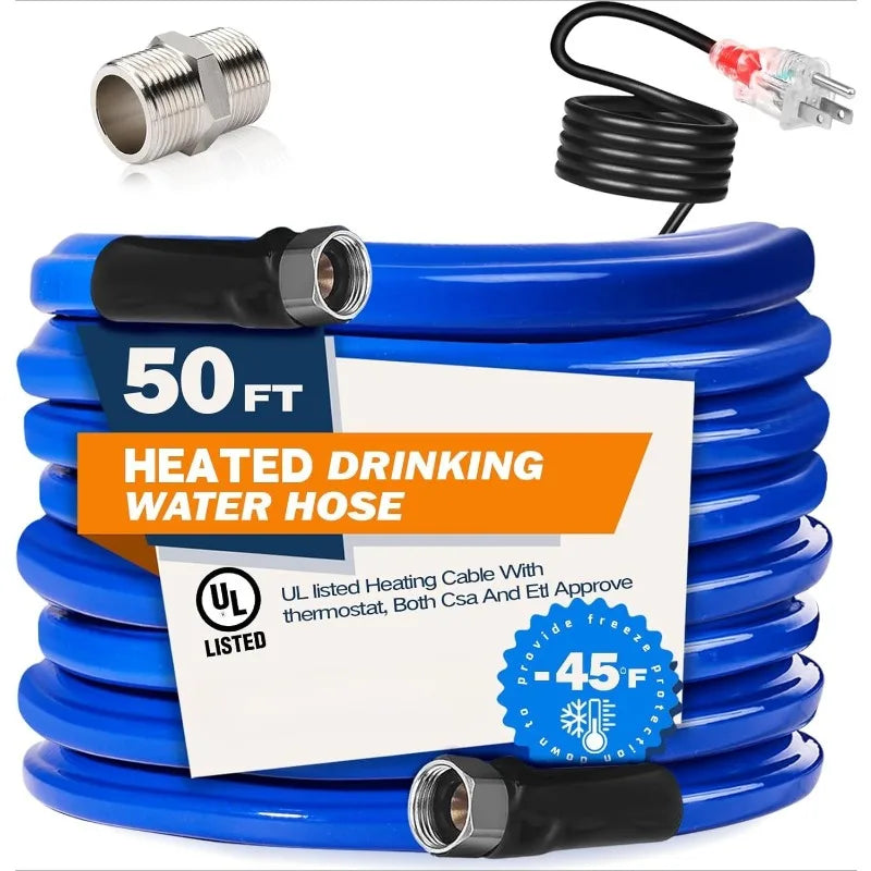 50FT Heated Water Hose -45 ℉ Antifreeze Drinking Garden Hose, RV Accessory