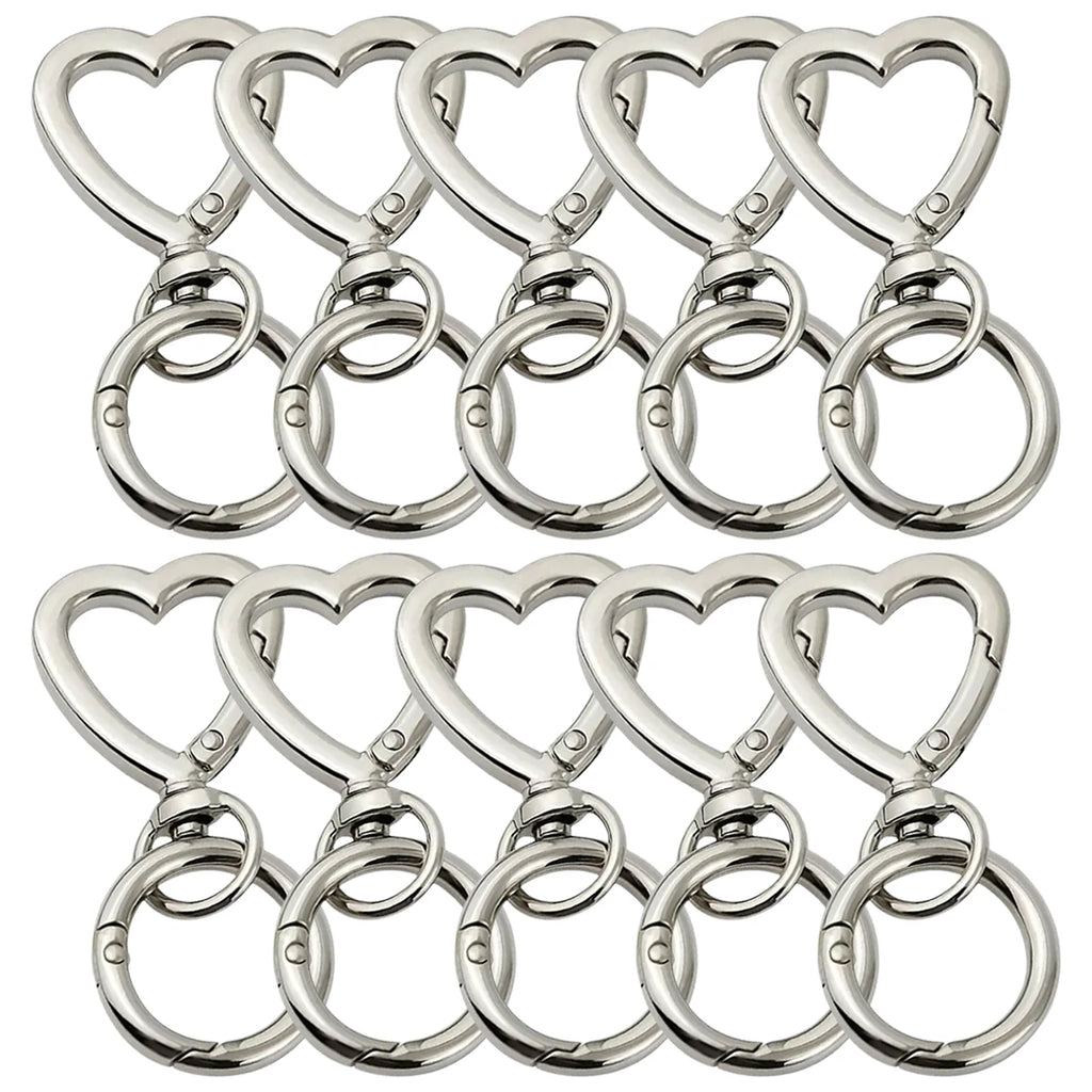 5/10/20/40 Sets Double Opening Swivel Keychain Clips Heart Spring Clasp Hooks Snap Rings for Lanyards Crafts Camping Hiking Gift